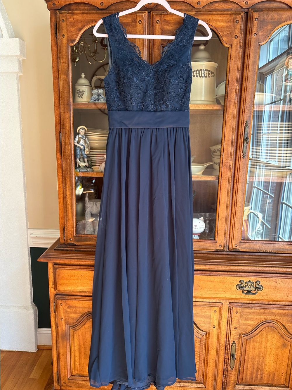 Azazie Navy Chiffon Evening Gown